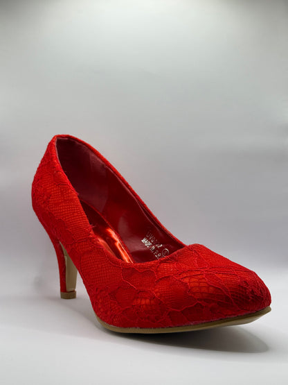 The Shoe Box Boutique Red Floral Lace Stiletto High Heels for Women