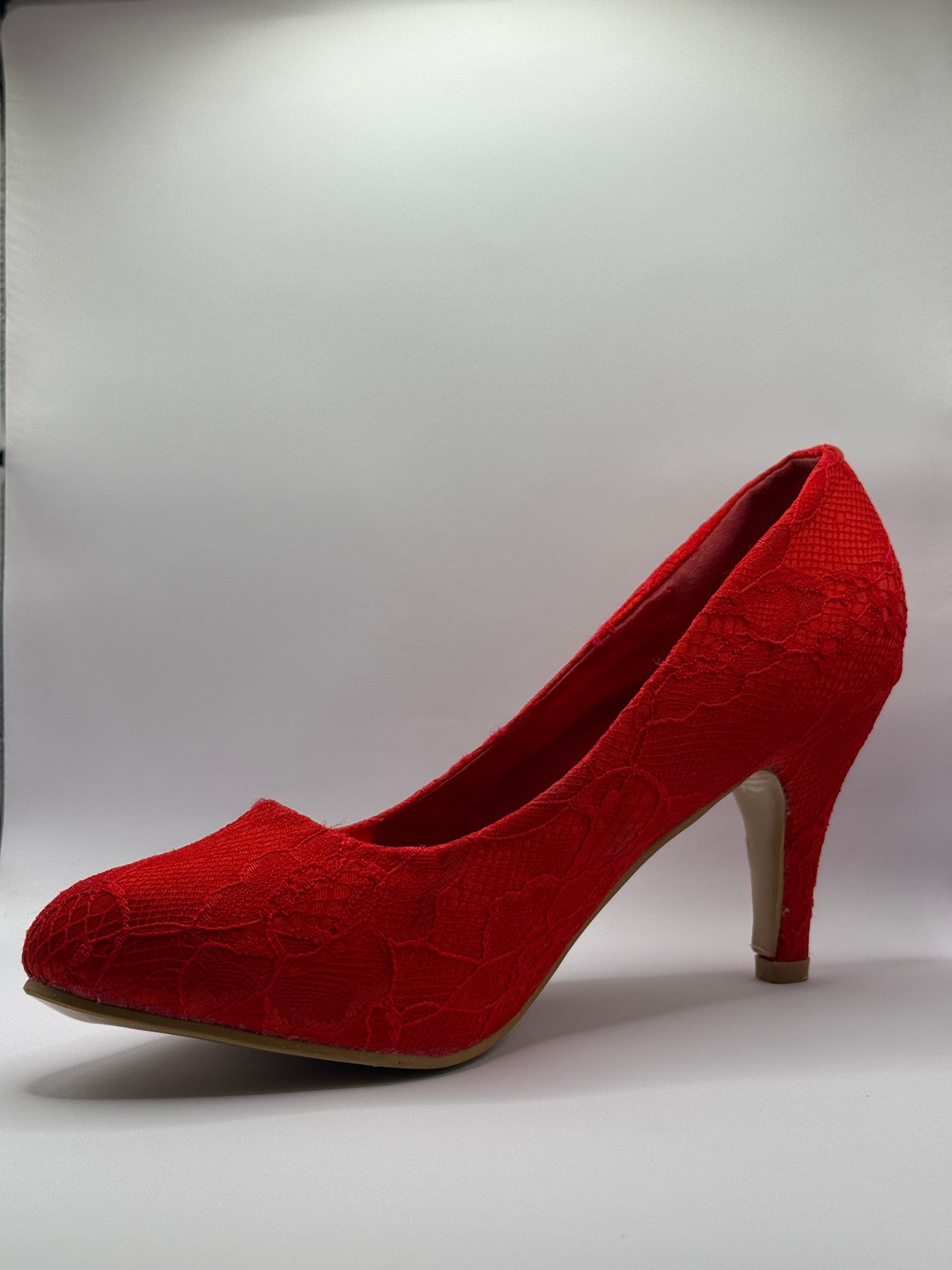 The Shoe Box Boutique Red Floral Lace Stiletto High Heels for Women
