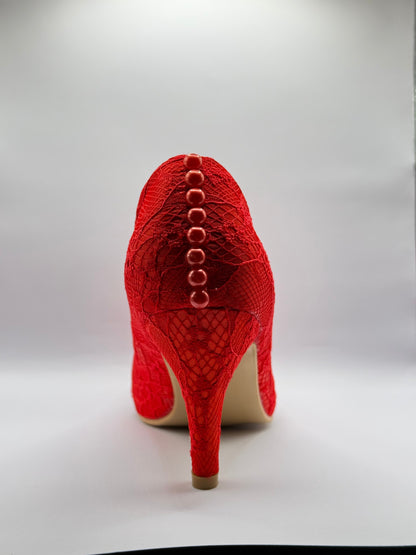 The Shoe Box Boutique Red Floral Lace Stiletto High Heels for Women