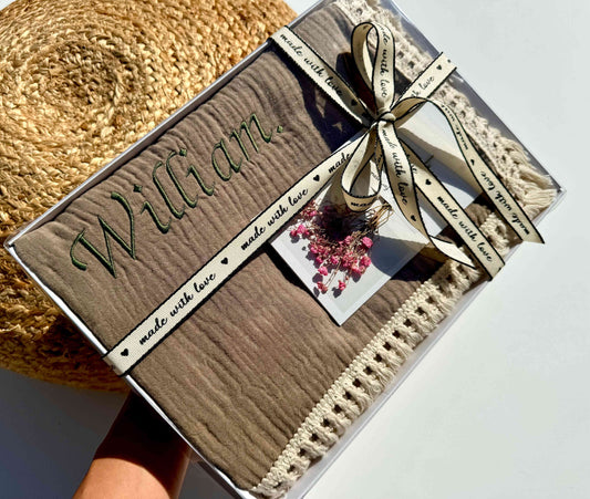 Taupe Personalized Muslin 100% Cotton Blanket