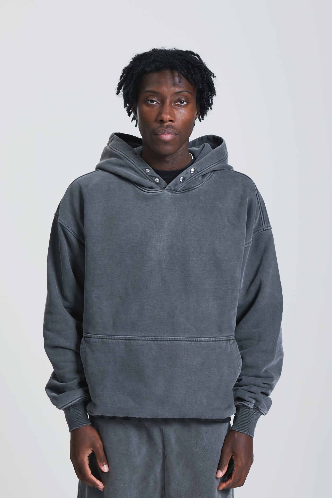 WASHED BLANK HOODIE CHARCOAL