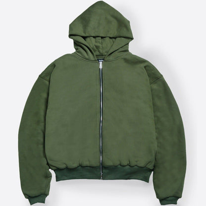 DOUBLE LAYERED ZIP HOODIE MILITARY