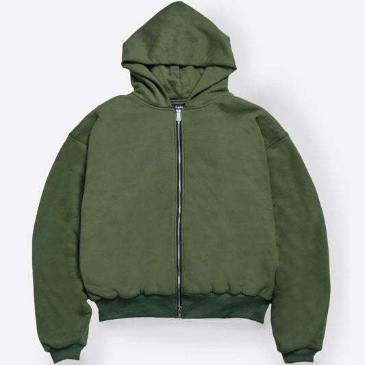 DOUBLE LAYERED ZIP HOODIE MILITARY