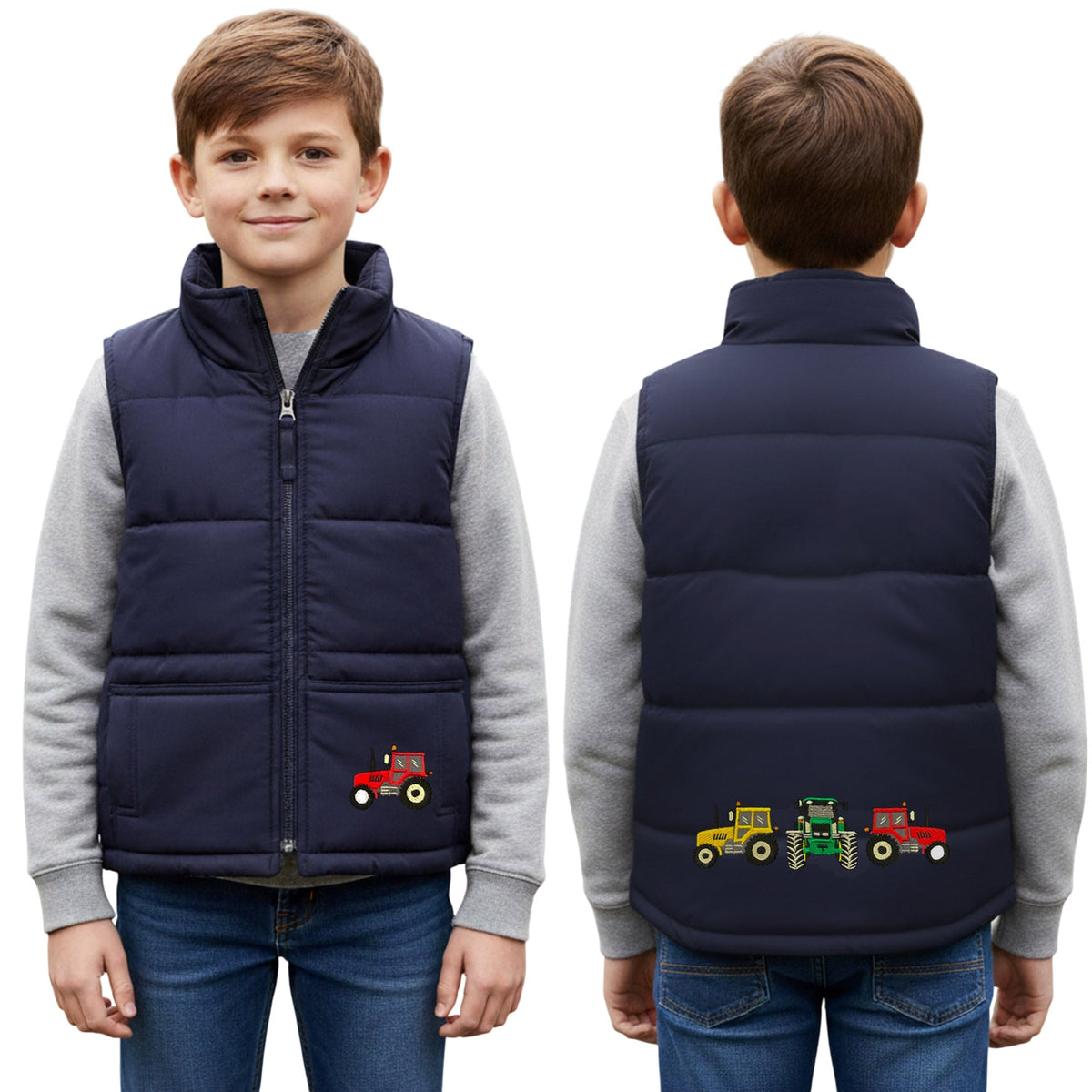 Unisex Kids Embroidered Tractor Pony Pheasant Padded Gilet