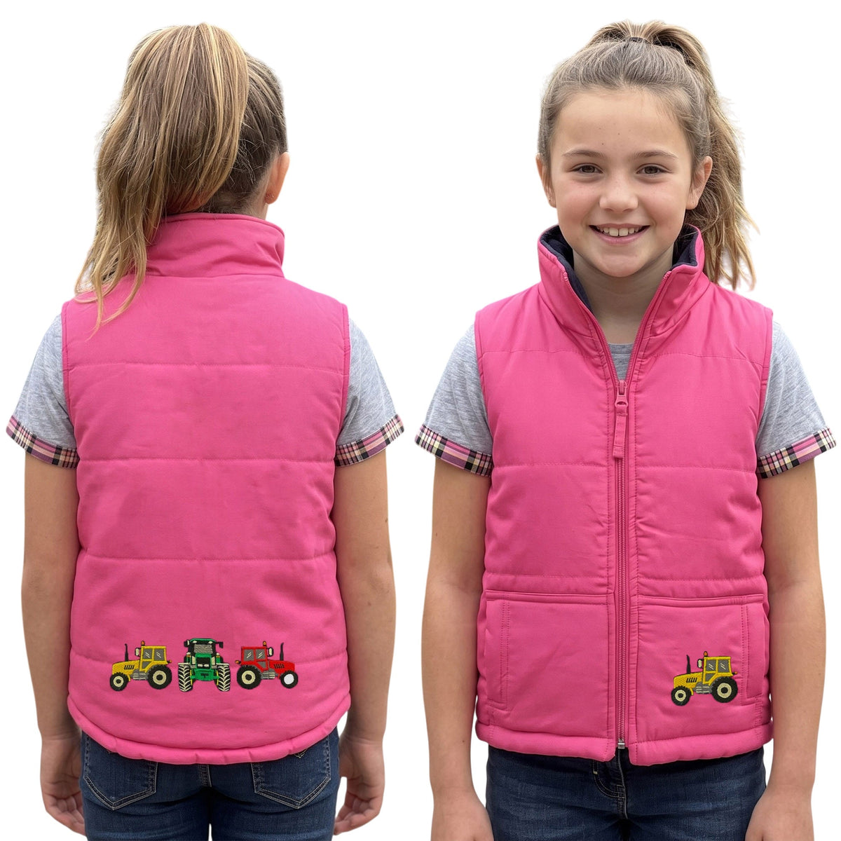 Unisex Kids Embroidered Tractor Pony Pheasant Padded Gilet
