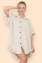 Over Sized Italian Gold Button Pleated Frill Ruffle TikTok Dress Top
