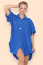 Over Sized Italian Gold Button Pleated Frill Ruffle TikTok Dress Top