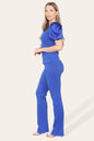 Silky Satin Puff Sleeves Ribbed Lounge Set