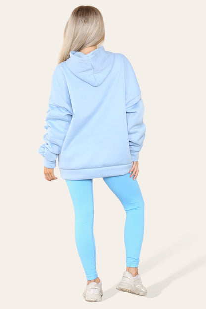 Oversized Ruched Sleeves Hoodie With Satin Ribbon