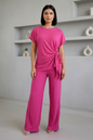Ladies Womens Popcorn Short Sleeve Tie Side Knot Co-Ord 2Pcs Set