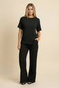 Womens Popcorn Side Ruched Gathered Side Top Ladies Wide Flare Leg Palazzo Tracksuit Lounge Wear Co Ord Set