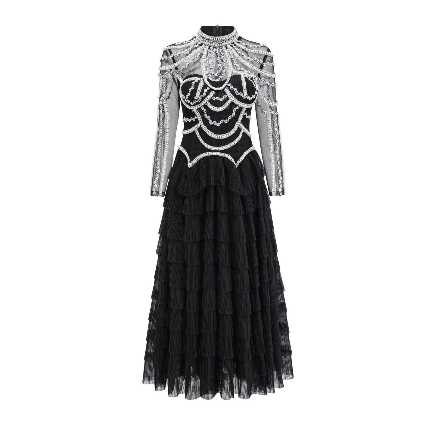 Elegant And Heavy Craft Long Sleeve Beaded Dress
