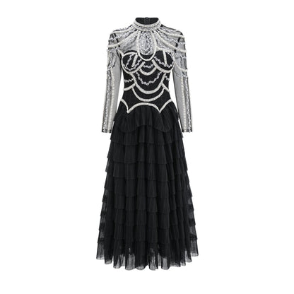 Elegant And Heavy Craft Long Sleeve Beaded Dress