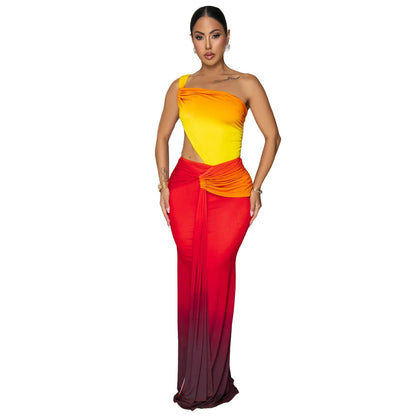Summer Sexy Cross-shoulder Bag Arm Gradient Dress