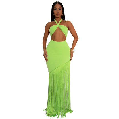 Summer Tassel Stitching Tube Top Dress