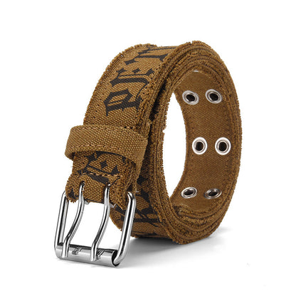 Jeans Belt Men's Embossed Cotton Washed