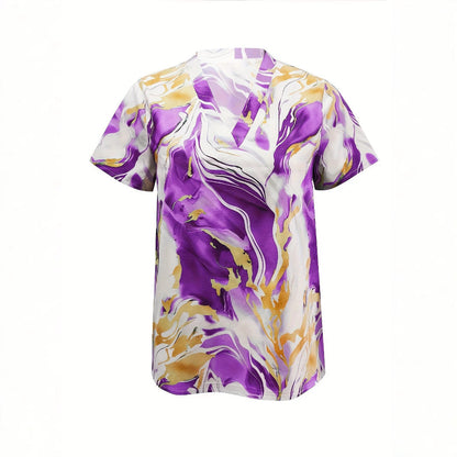 Geometric Pattern V-neck Commuter's All-matching Short Sleeve Shirt