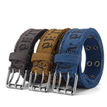 Jeans Belt Men's Embossed Cotton Washed