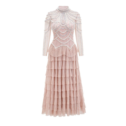 Elegant And Heavy Craft Long Sleeve Beaded Dress