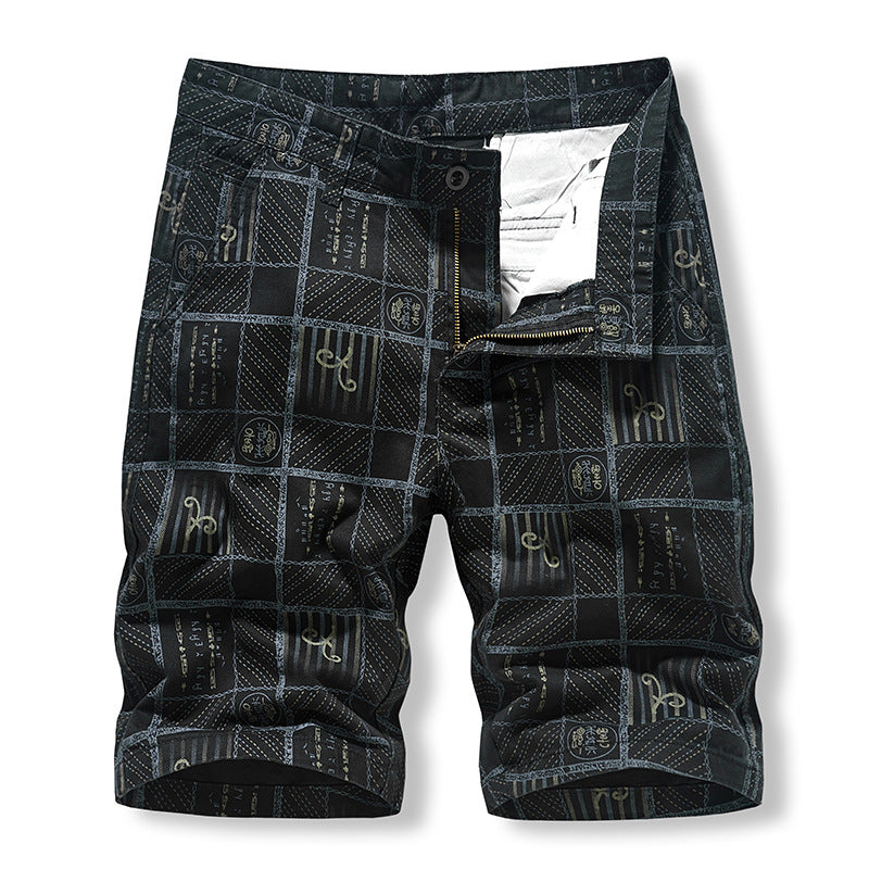 Pure cotton middle pants lattice casual four pocket Men's Shorts