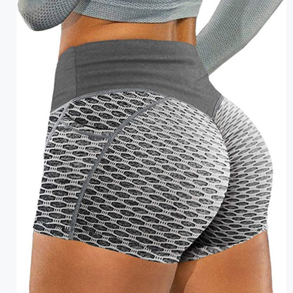 Large honeycomb yoga shorts for women, sport jacquard three quarter pants, honeycomb pocket fitness yoga shorts
