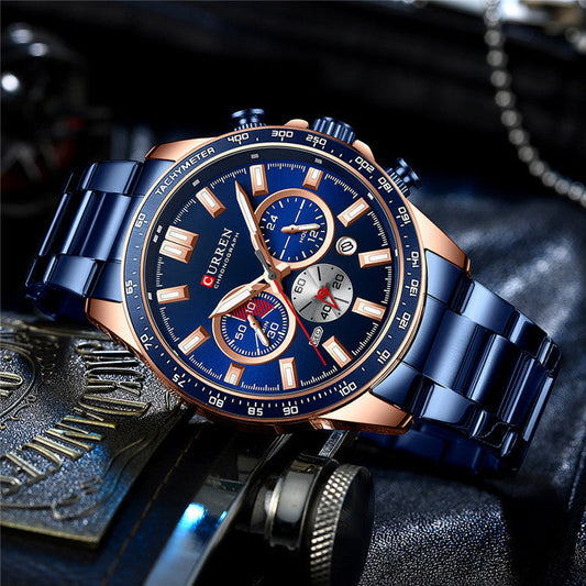 Men's Waterproof Quartz Watch - Stainless Steel Calendar Watch 30M Water Resistant