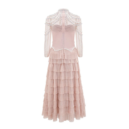 Elegant And Heavy Craft Long Sleeve Beaded Dress