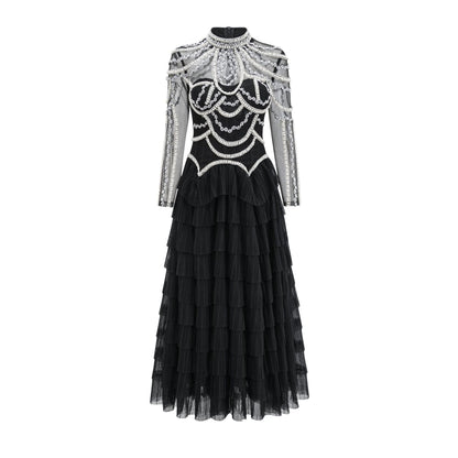 Elegant And Heavy Craft Long Sleeve Beaded Dress