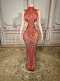 Luxury Mirror Sequins Sheath Halter Trailing Dress