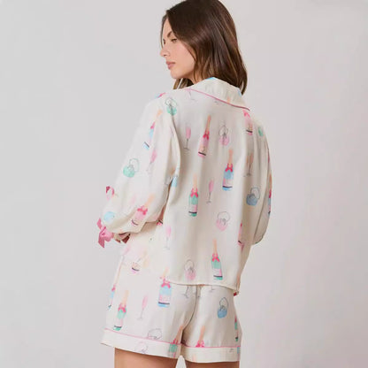 Christmas Bow Long Sleeve Pajamas Shorts Suit