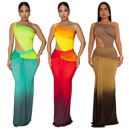 Summer Sexy Cross-shoulder Bag Arm Gradient Dress
