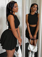 Women's Pleated Fashion Slim Sleeveless Skirt Suit