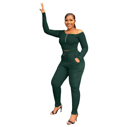 Women's Fashion Casual Exercise Off-shoulder Suit