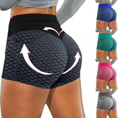 Large honeycomb yoga shorts for women, sport jacquard three quarter pants, honeycomb pocket fitness yoga shorts