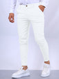 Men's Slim Button Trousers Fashion Solid Office Versatile Long Pencil Pants