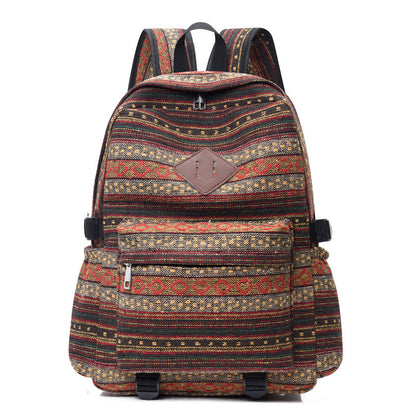 Ethnic style backpack leisure plaid canvas bag leisure large capacity student women backpack leisure travel trendy bag