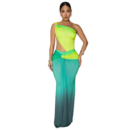 Summer Sexy Cross-shoulder Bag Arm Gradient Dress