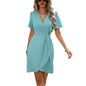 V-neck Short-sleeved Dress Summer Fashion Slim A-line Dresses Beach Clothing For Women