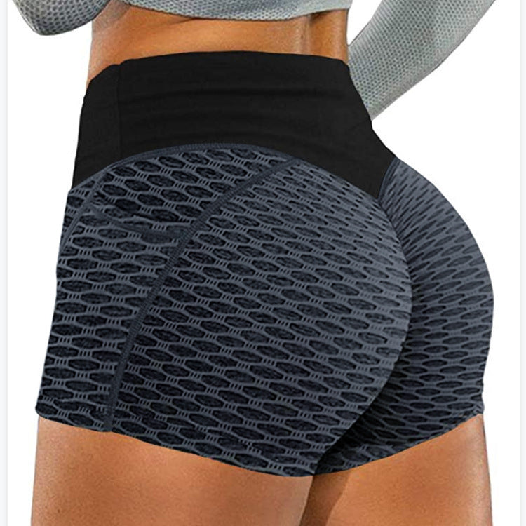 Large honeycomb yoga shorts for women, sport jacquard three quarter pants, honeycomb pocket fitness yoga shorts