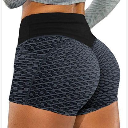 Large honeycomb yoga shorts for women, sport jacquard three quarter pants, honeycomb pocket fitness yoga shorts