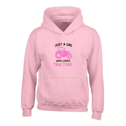Kids "JUST A GIRL WHO LOVES TRACTORS" Printed Hoodie
