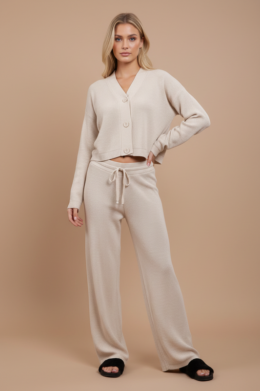 3 Button Cardigan with Flares Bottoms Full Suit Set