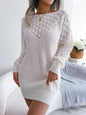 Women's Hollow Out Knitted Full Sleeves Sweater Dress