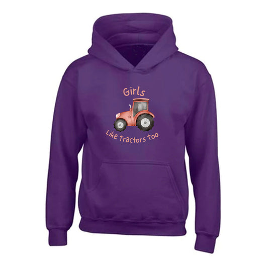 Kids "GIRLS LIKE TRACTORS TOO" Printed Hoodie