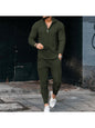 Pure Color Stand Collaring Top And Trouser Men's Suit