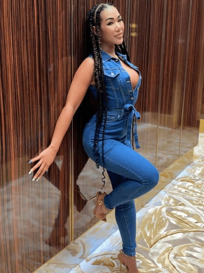 Sexy Slim Denim Sleeveless Jumpsuits