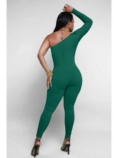 Fall One-shoulder Long Sleeve Slim Jumpsuits