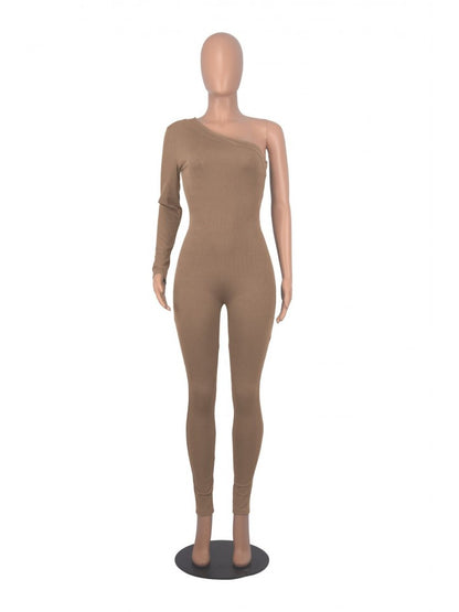 Fall One-shoulder Long Sleeve Slim Jumpsuits