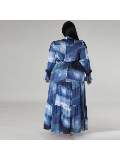 Gradient Color High Rise Loose Plus Long Sleeves Dress