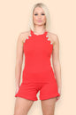 Peplum Sleeveless Suit Button Detail Frilled Shorts Co-Ord Set